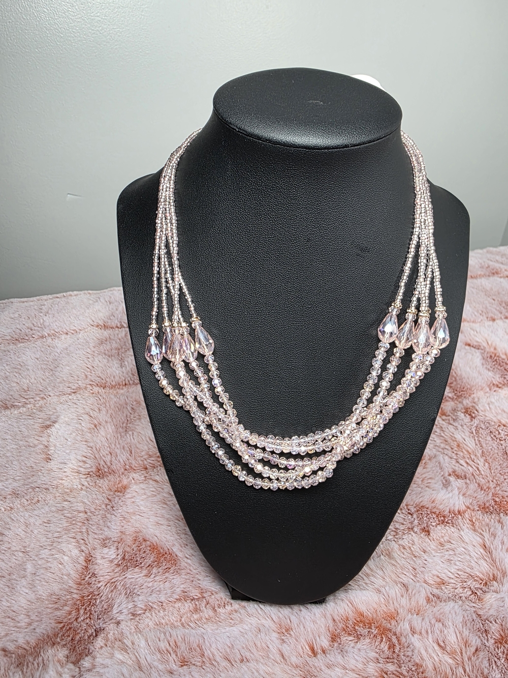 Elegant Multi-Strand Pink Beaded Necklace
